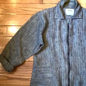 FLAX top or jacket, S-M, blue, with small green stripe linen zip up jacket S EUC